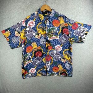 Vintage Reyn Spooner Hawaiian Shirt Men XL Blue South Pacific Records Isle Music